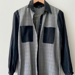 Tibi silk gray black plaid maxi shirt dress with pockets